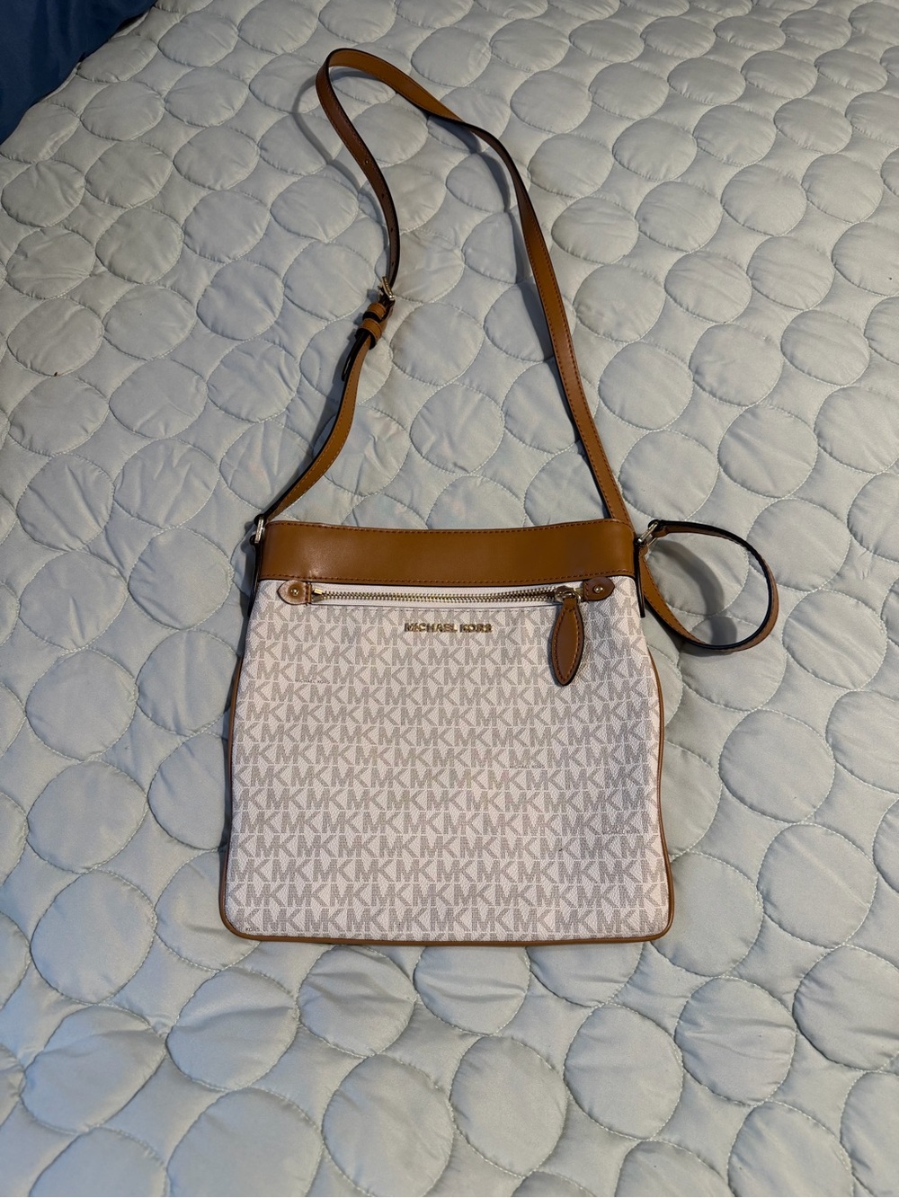 Michael Kors Brown and White Signature Crossbody Bag